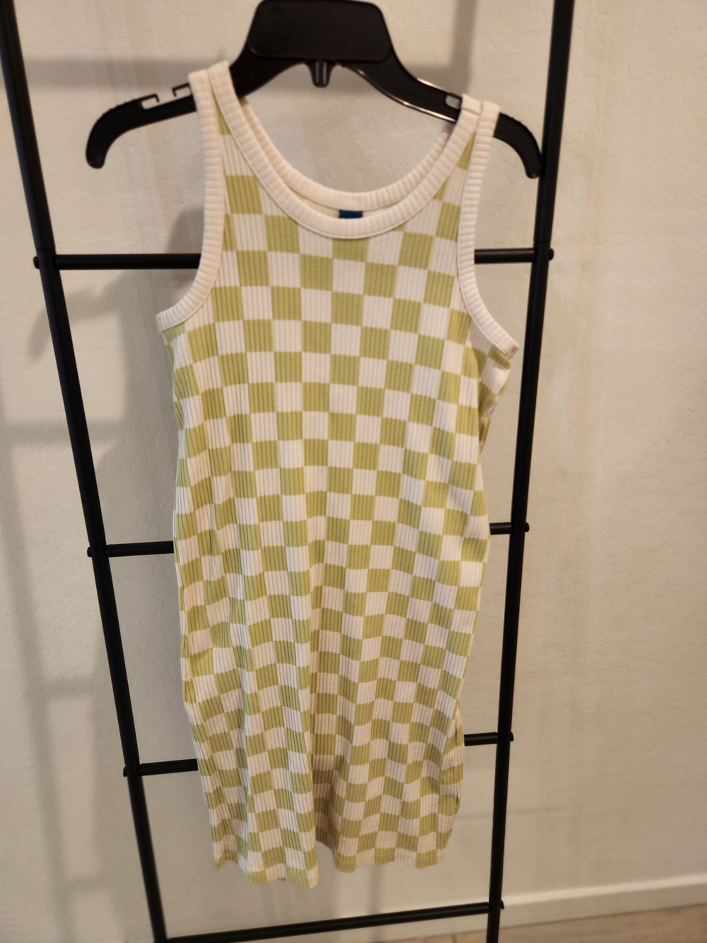 Old Navy Checkerboard Ribbed Tank Dress - Cream & Light Green